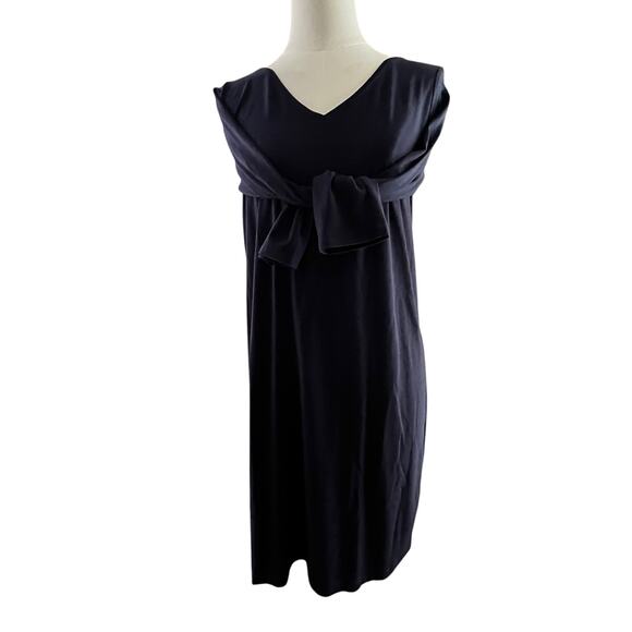 Eileen Fisher Dress XS Petite Navy Blue Tencel Knit V-Neck 3/4 Sleeve Minimalist - Picture 6 of 11